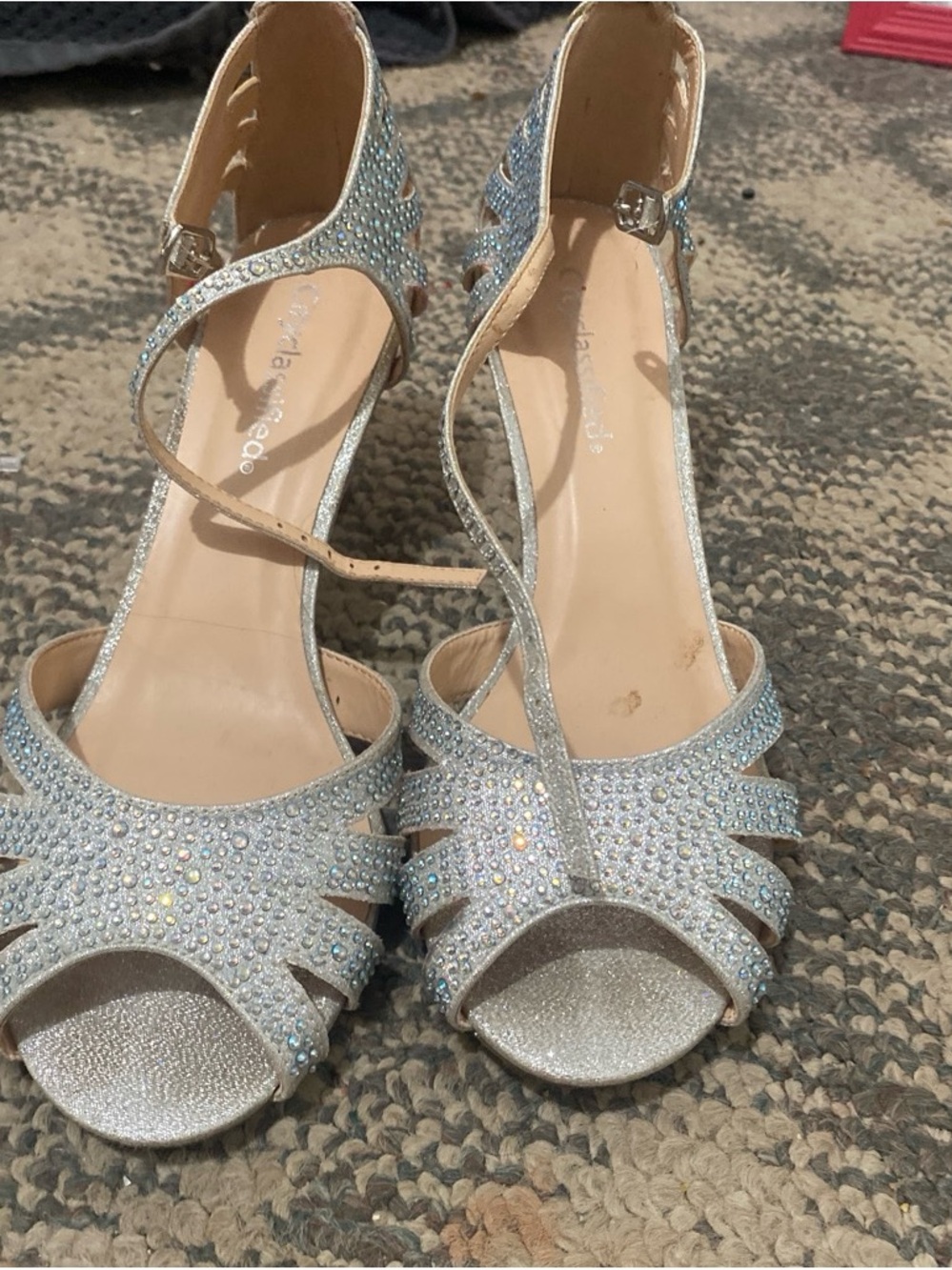 Cityclassified Silver Rhinestone Open-Toe Heels